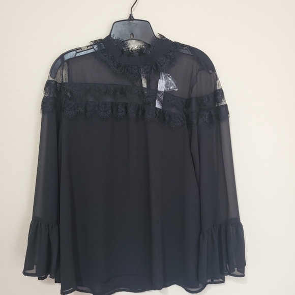 New York & Company Tops - Ruffle Sleeve lace Top with Pearl Buttons